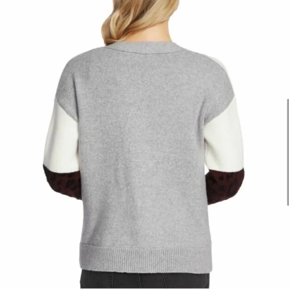 VINCE CAMUTO Color Block Animal Print Cozy V Neck Button Down Cardigan Sweater - Picture 12 of 13